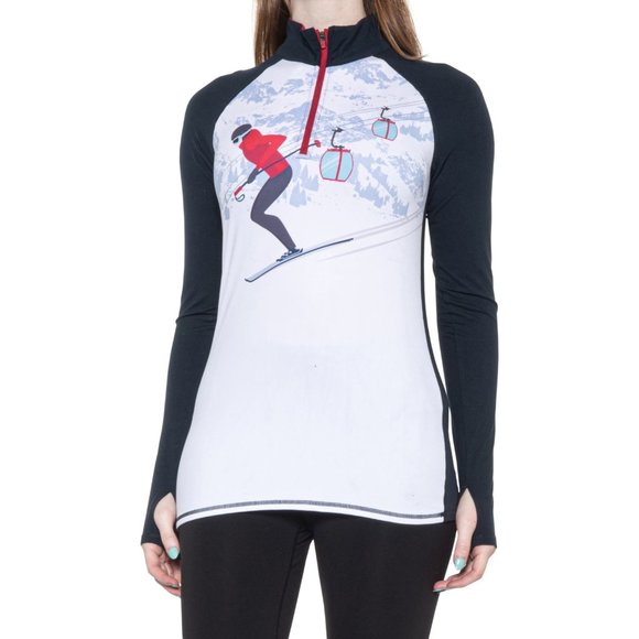 Downhill Skier Gondola Mountains Base Layer Top Quarter-Zip - Picture 1 of 7